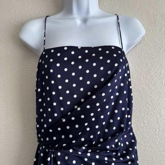 Keepsake foolish jumpsuit satin navy blue white polka dots sleeveless drape 6 - Picture 4 of 13